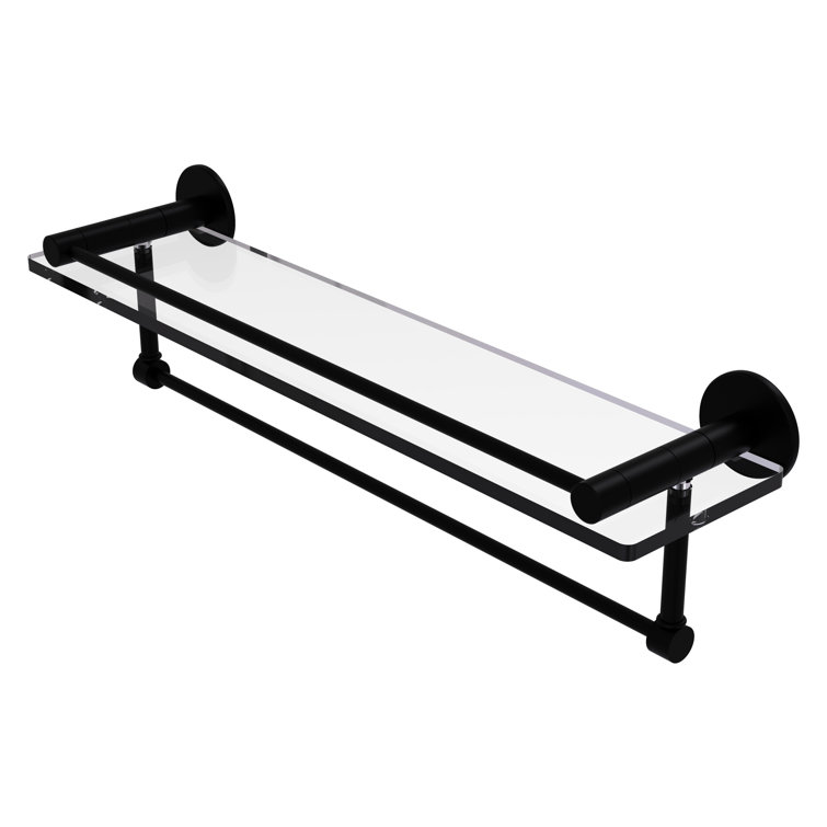 Matte Black Glass Wall Shelf with Towel Bar