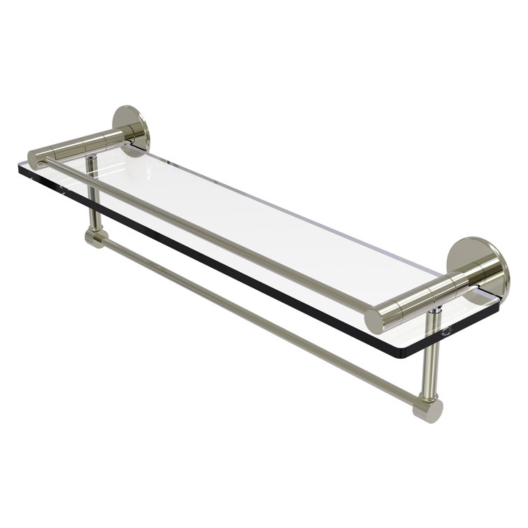 22" Polished Nickel Glass Bathroom Shelf with Towel Bar