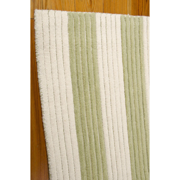 Sage Stripe Handmade Wool 8' x 10' Rustic Runner Rug