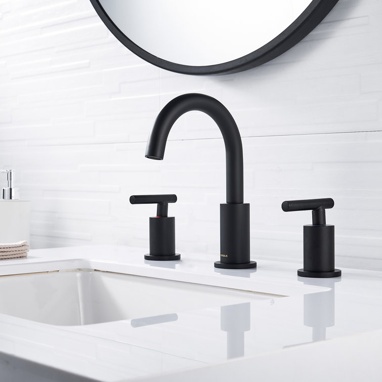 Matte Black Brass Widespread Bathroom Faucet with Drain Assembly
