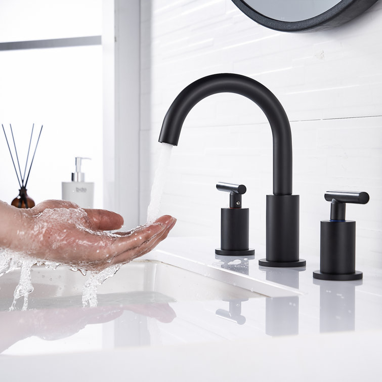 Matte Black Brass Widespread Bathroom Faucet with Drain Assembly