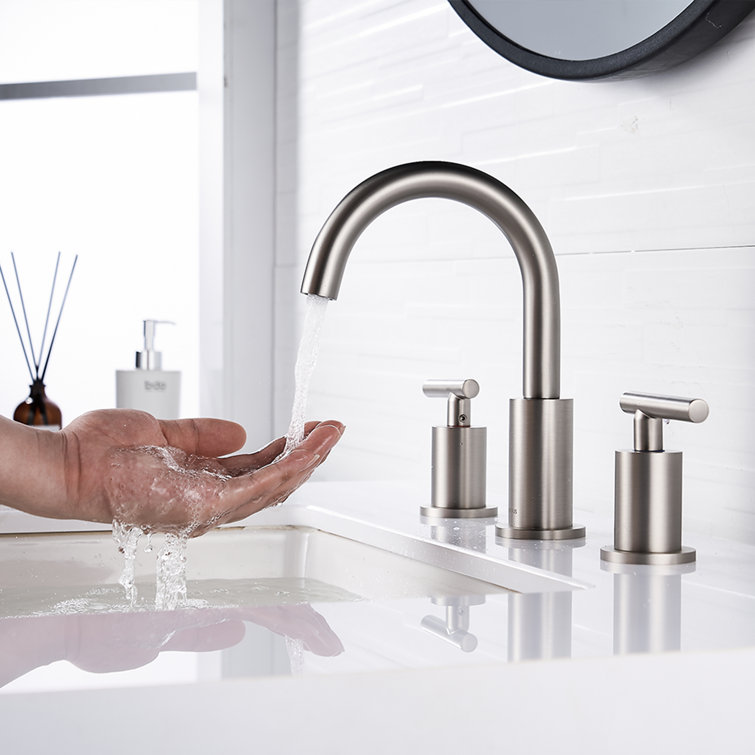 Brushed Nickel Widespread Bathroom Faucet with Drain Assembly