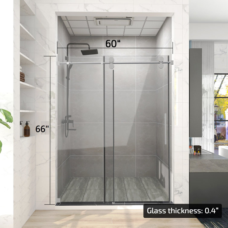60'' W 66'' H Frameless Brushed Nickel Sliding Shower Enclosure