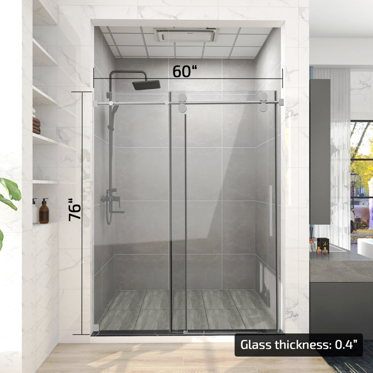 60'' W 76'' H Brushed Nickel Frameless Sliding Shower Enclosure