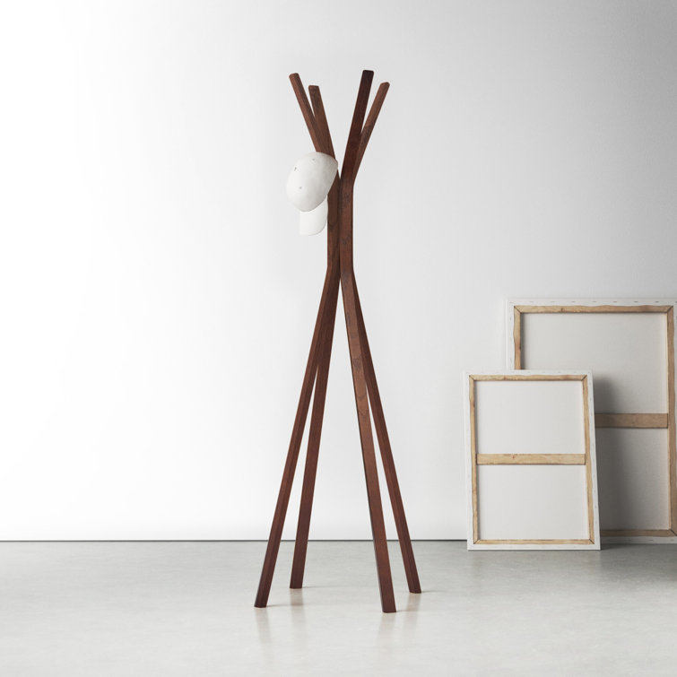 Mid-Century Modern 4-Hook Walnut Oak Plywood Coat Rack