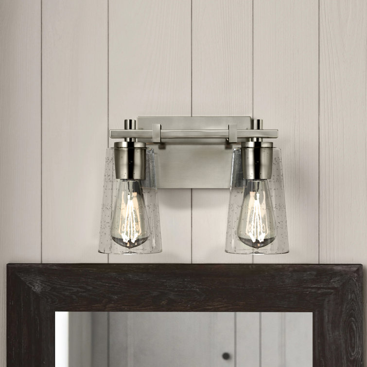 Satin Nickel 2-Light Dimmable Vanity Light with Clear Seeded Glass Shades