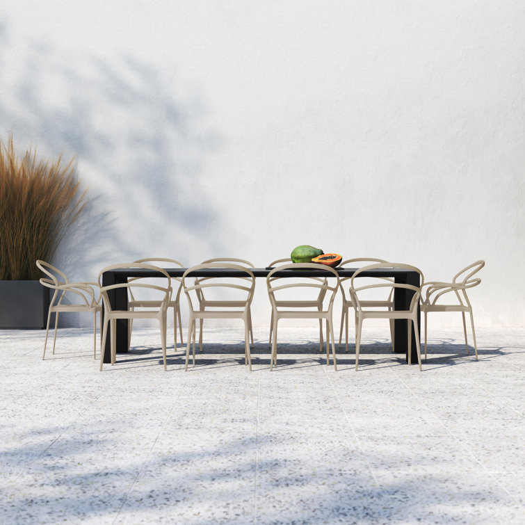 Mila Taupe Extendable 10-Person Outdoor Dining Set with Stackable Chairs