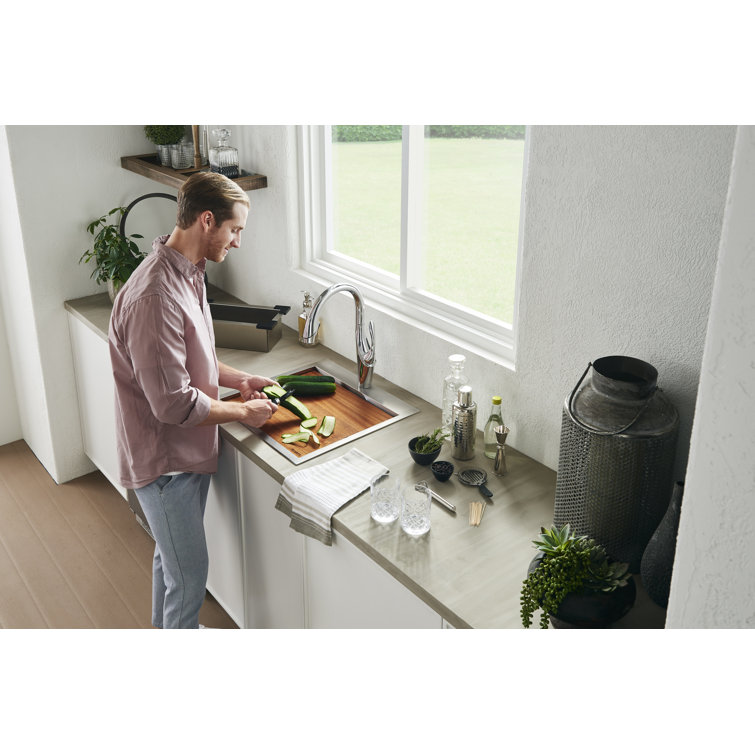 Ruvati 15'' Stainless Steel Workstation Sink with Sapele Wood Cutting Board