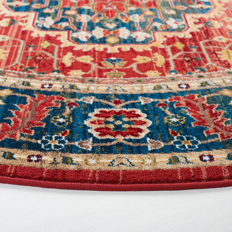 Handmade Red and Navy Round Medallion Rug