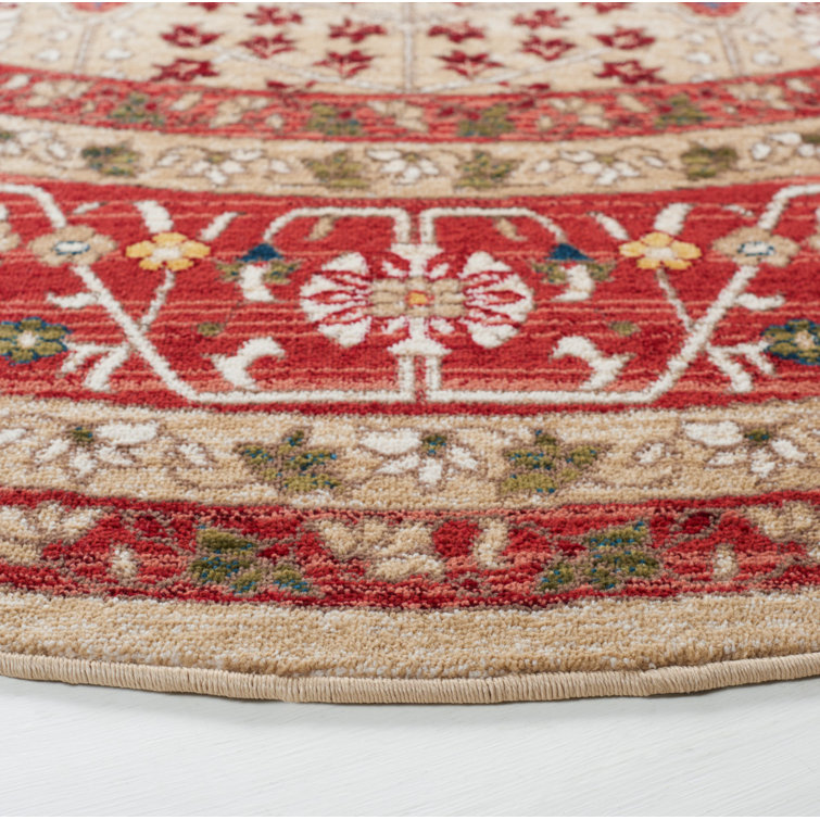 Elegant Margaux Square Area Rug in Red & Beige, Hand-Knotted Wool Blend, 79x79