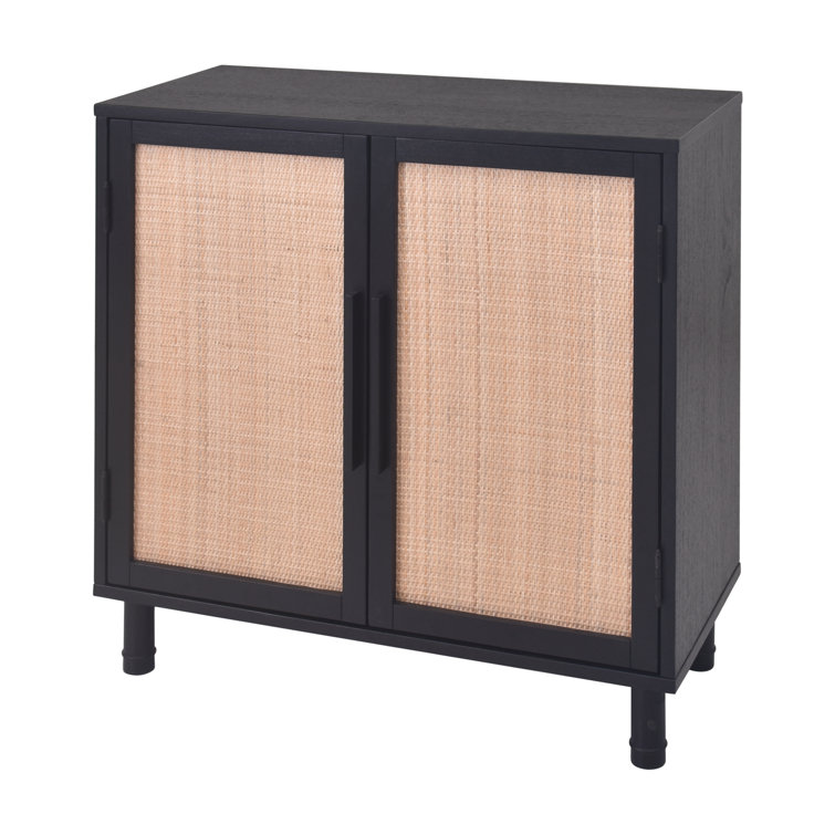 Delancey Boho-Modern Black/Brown Rattan 2-Door Storage Cabinet