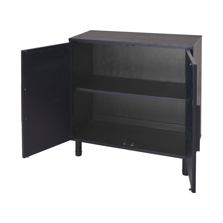 Delancey Boho-Modern Black/Brown Rattan 2-Door Storage Cabinet