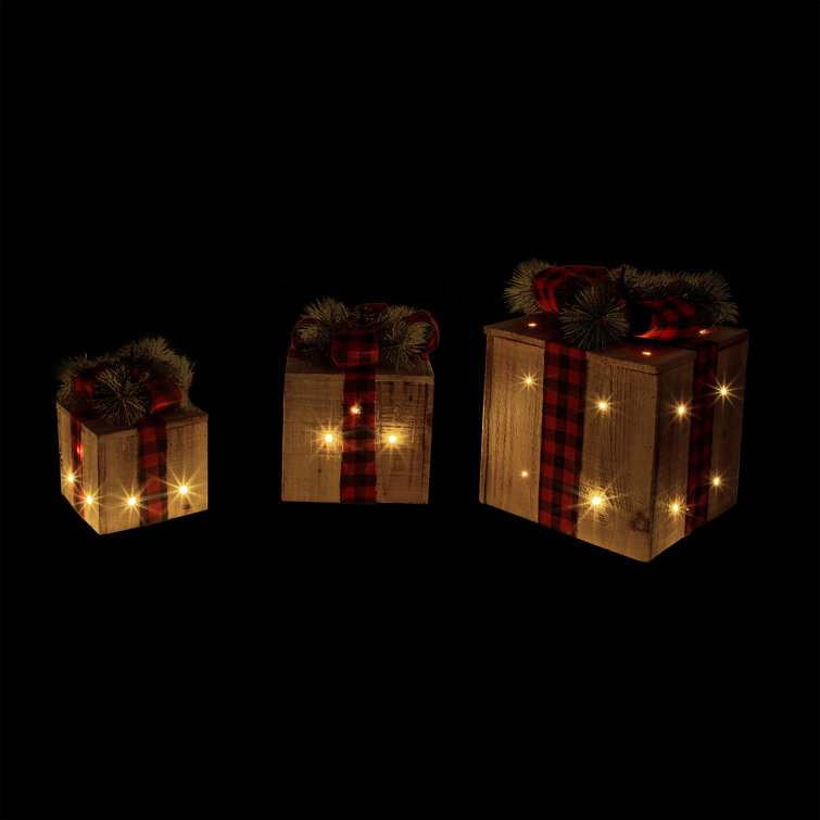 Rustic Wooden Christmas Gift Box Set with LED Lights