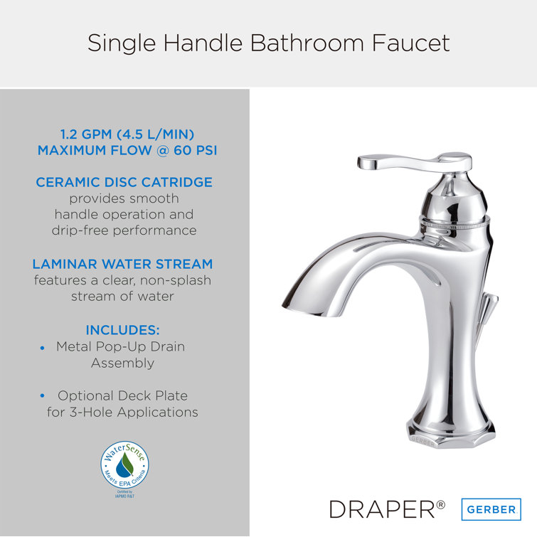 Draper Chrome Single Hole Lever Bathroom Faucet with Vintage Details