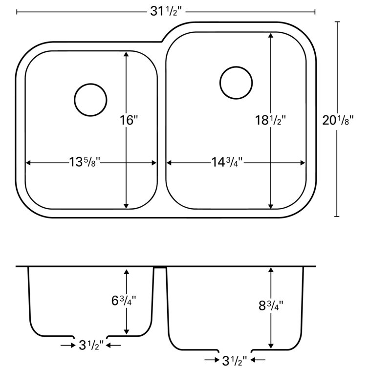 31.5" Stainless Steel Double Bowl Undermount Kitchen Sink