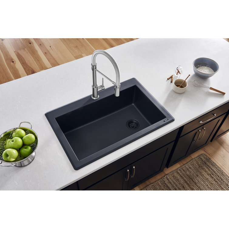 Midnight Black Granite Composite Drop-In Single Bowl Kitchen Sink