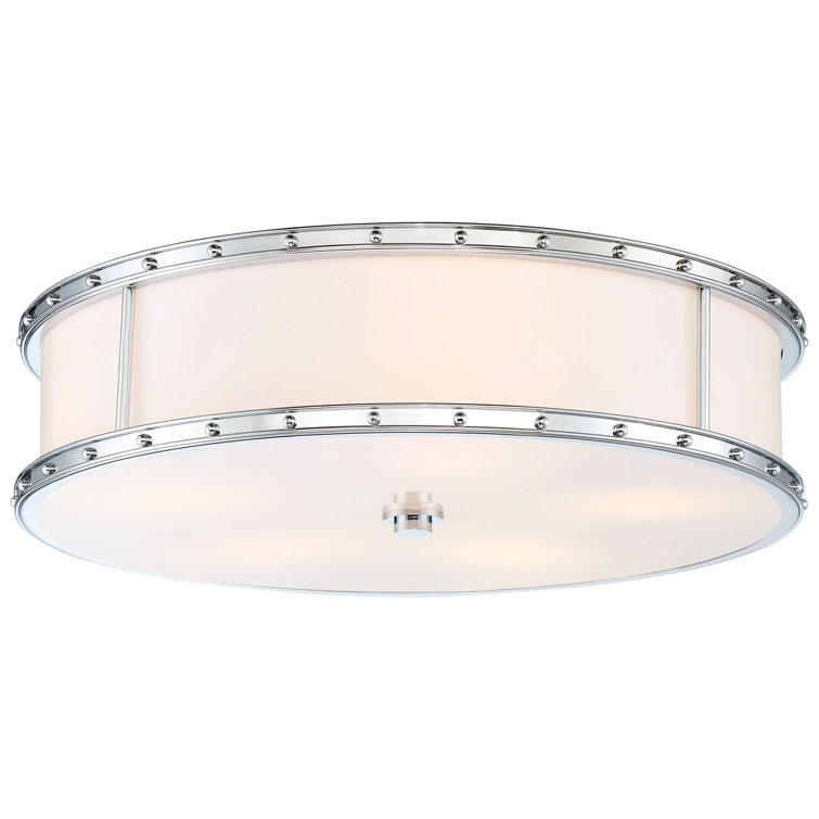 Etched Opal Chrome LED Drum Flush Mount Light, Indoor/Outdoor