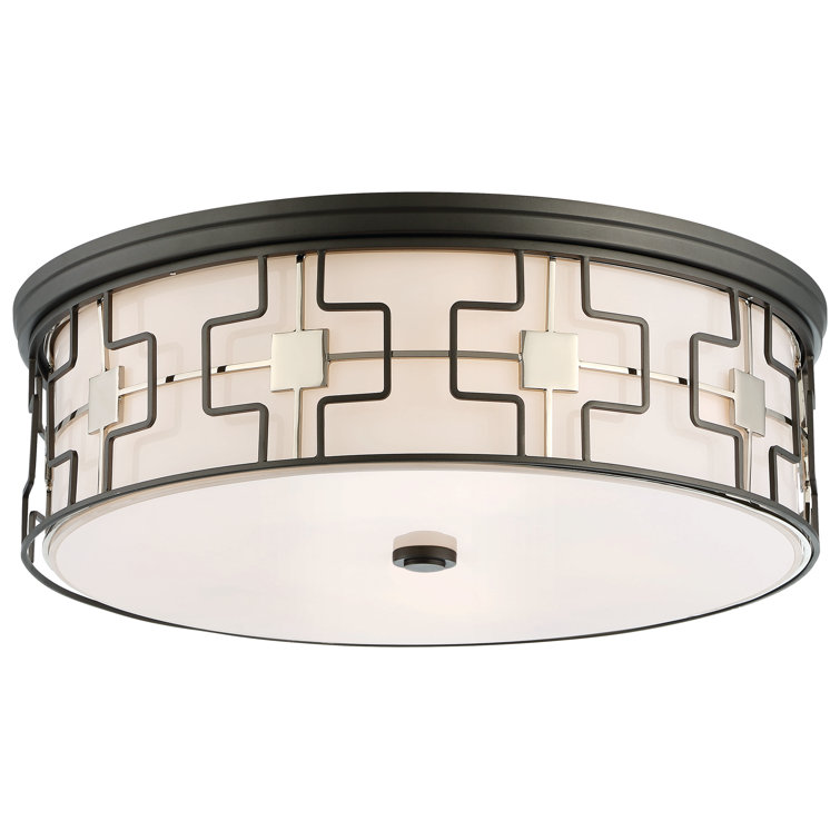 Transitional Dark Gray and Polished Nickel 20" LED Drum Flush Mount