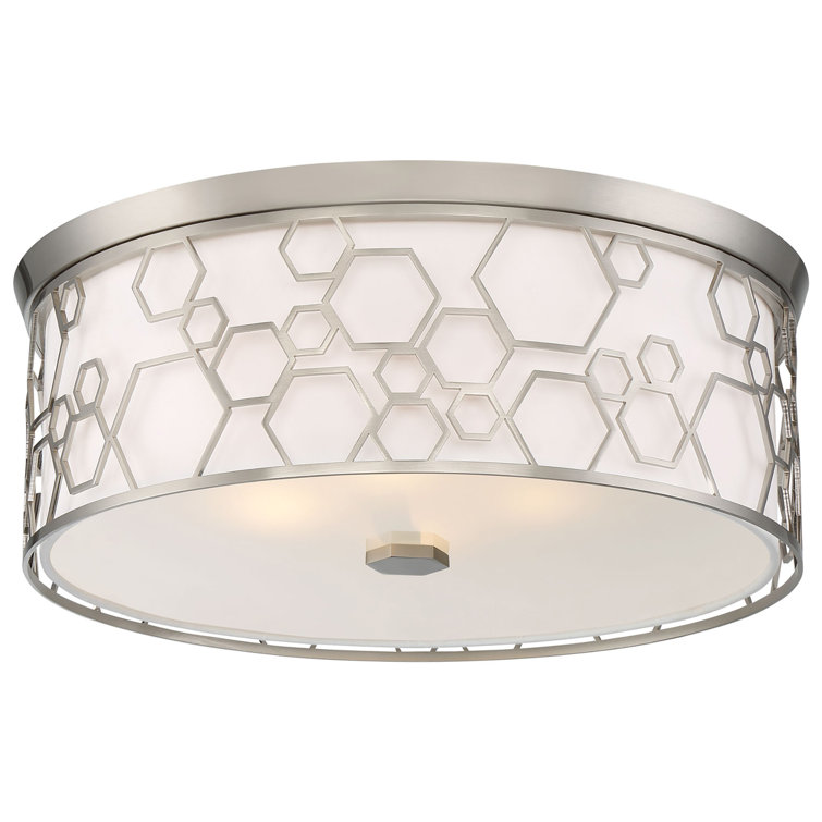 17" Brushed Nickel LED Drum Ceiling Light with White Linen Shade