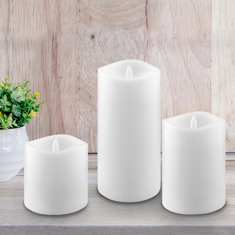 White Flameless LED Pillar Candle Set with Remote