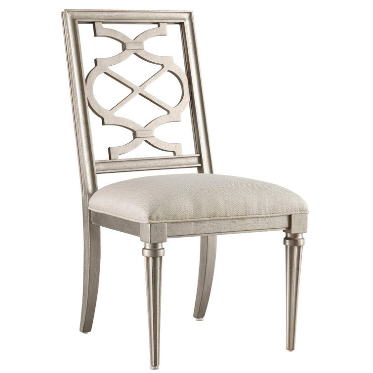 Beige Upholstered Cross Back Side Chair with Wood Frame