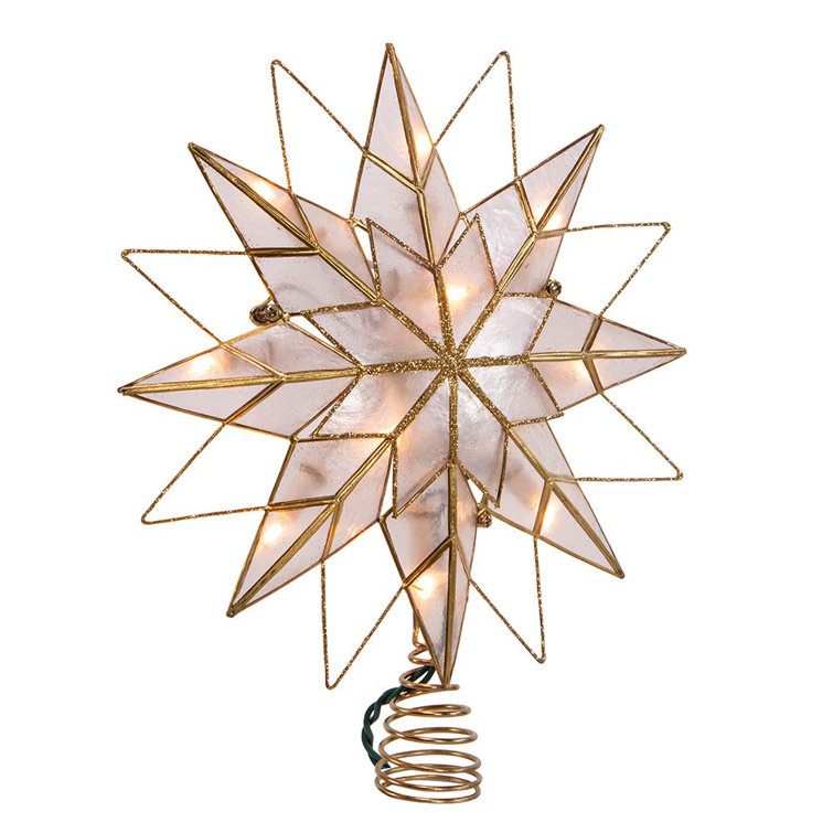 Gold and White Metal 8-Point Star Christmas Tree Topper