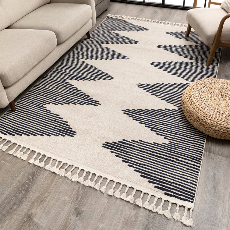 Ivory Geometric Flatweave Synthetic 5' x 7' Area Rug