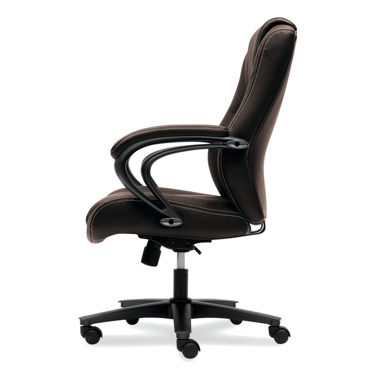 Luxurious Brown Vinyl High-Back Executive Swivel Chair with Lumbar Support