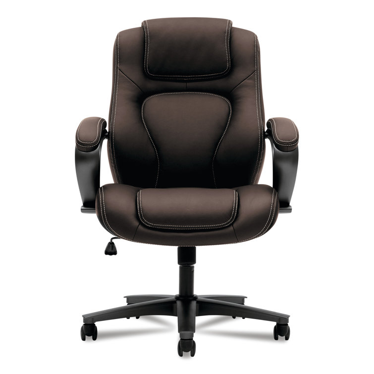 Luxurious Brown Vinyl High-Back Executive Swivel Chair with Lumbar Support