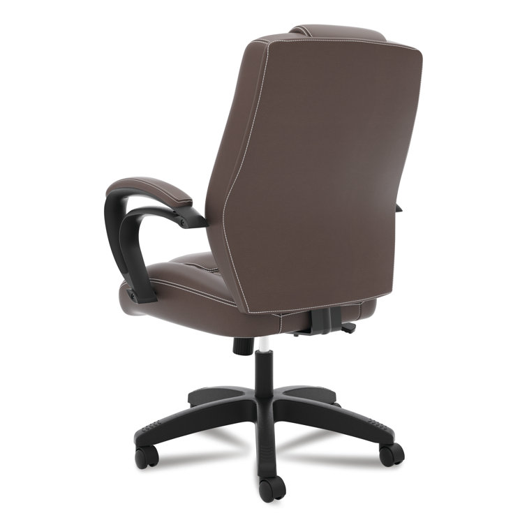 Luxurious Brown Vinyl High-Back Executive Swivel Chair with Lumbar Support