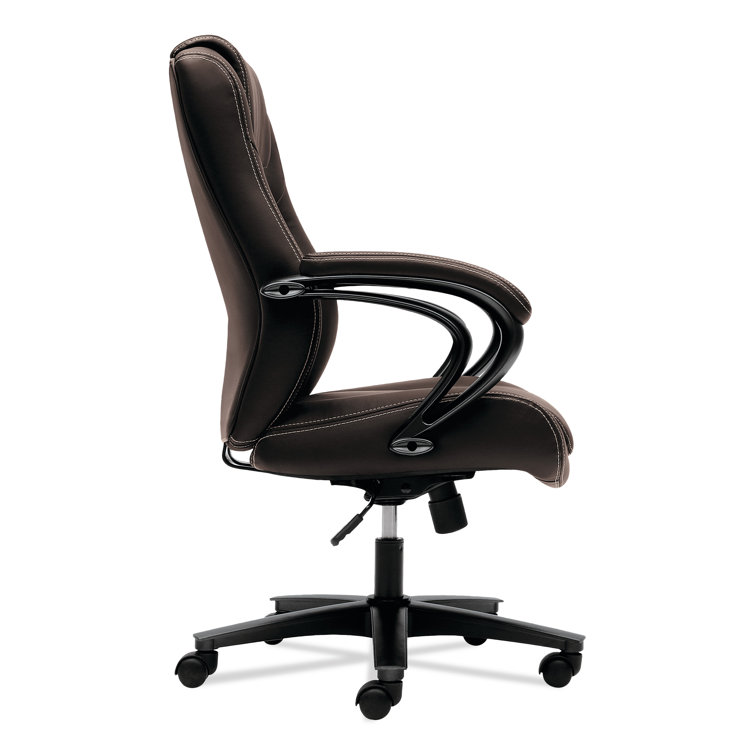 Luxurious Brown Vinyl High-Back Executive Swivel Chair with Lumbar Support