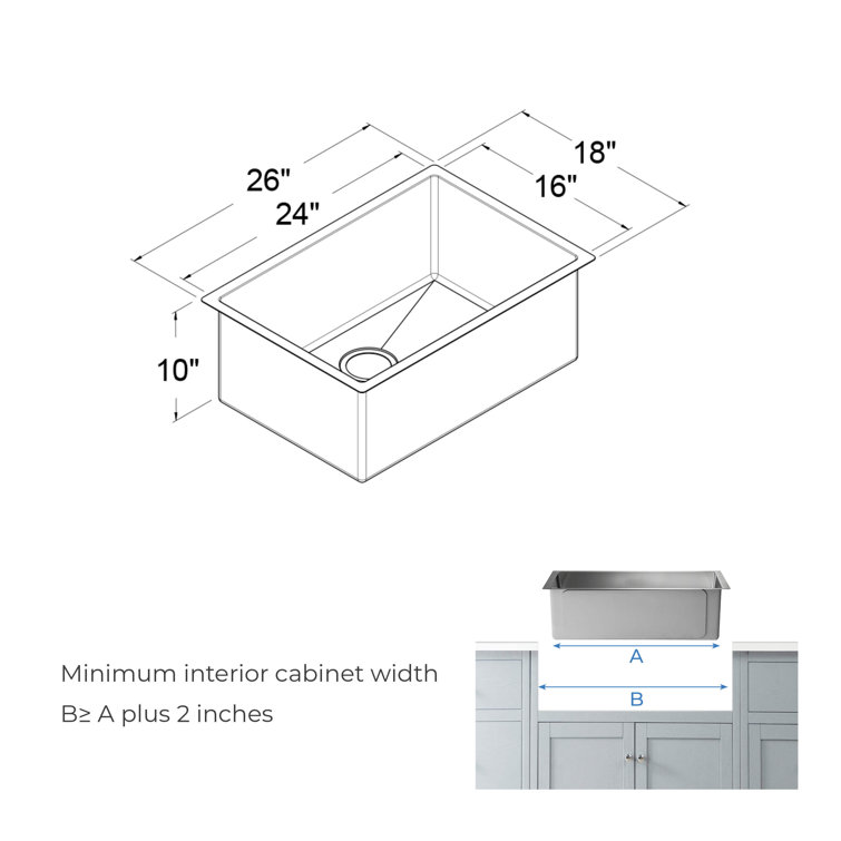 26'' Stainless Steel Undermount Single Bowl Kitchen Sink
