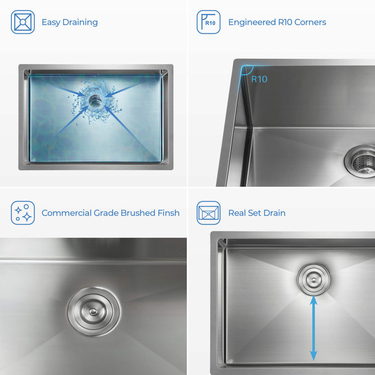 26'' Stainless Steel Undermount Single Bowl Kitchen Sink