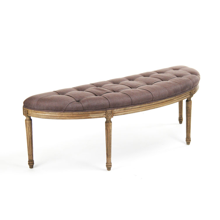 Louis Curve Tufted Bench in Aubergine Linen with Limed Grey Finish