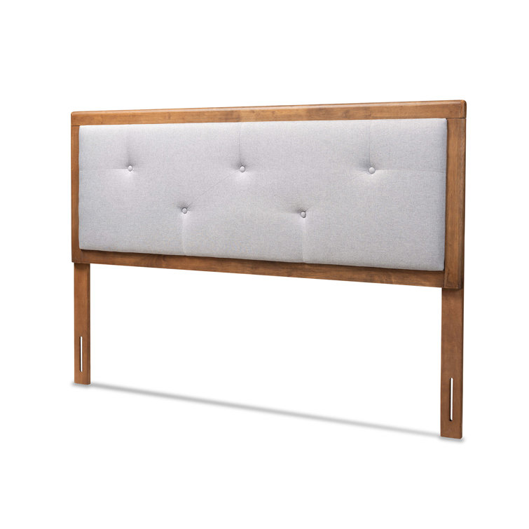 Light Gray and Walnut Brown Tufted Upholstered Queen Headboard