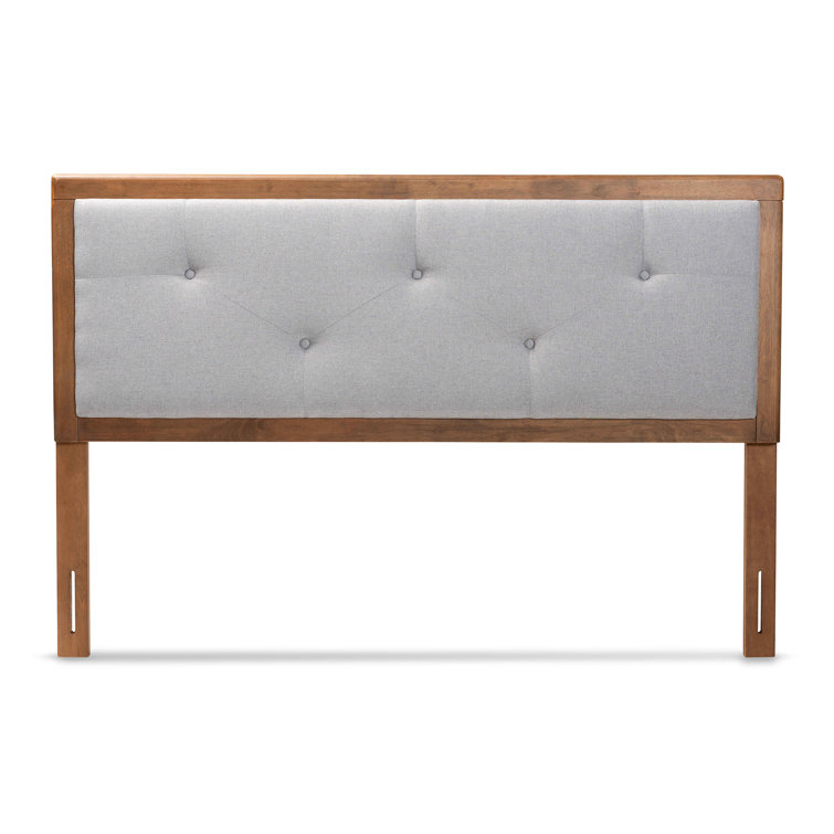 Light Gray and Walnut Brown Tufted Upholstered Queen Headboard