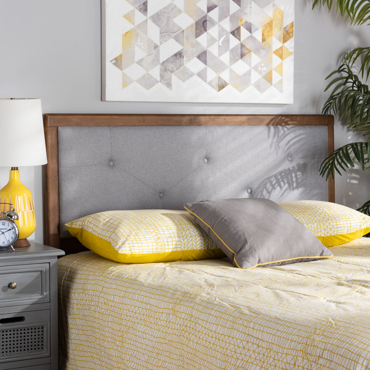Light Gray and Walnut Brown Tufted Upholstered Queen Headboard