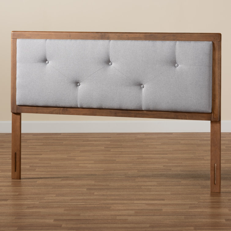 Light Gray and Walnut Brown Tufted Upholstered Queen Headboard