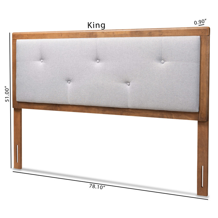 Light Gray and Walnut Brown Tufted Upholstered Queen Headboard