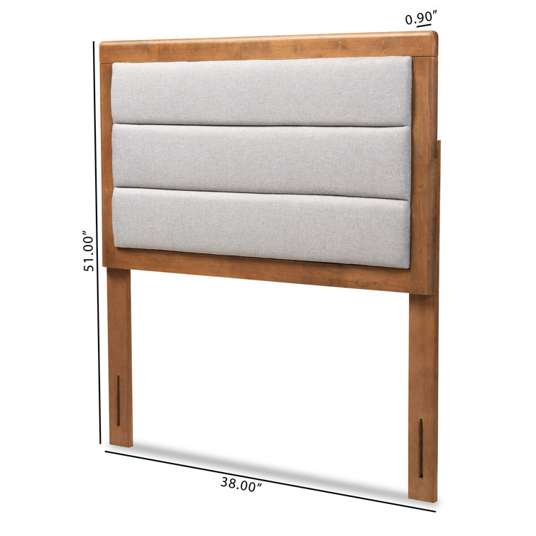 Light Gray Upholstered Twin Headboard with Walnut Wood Frame