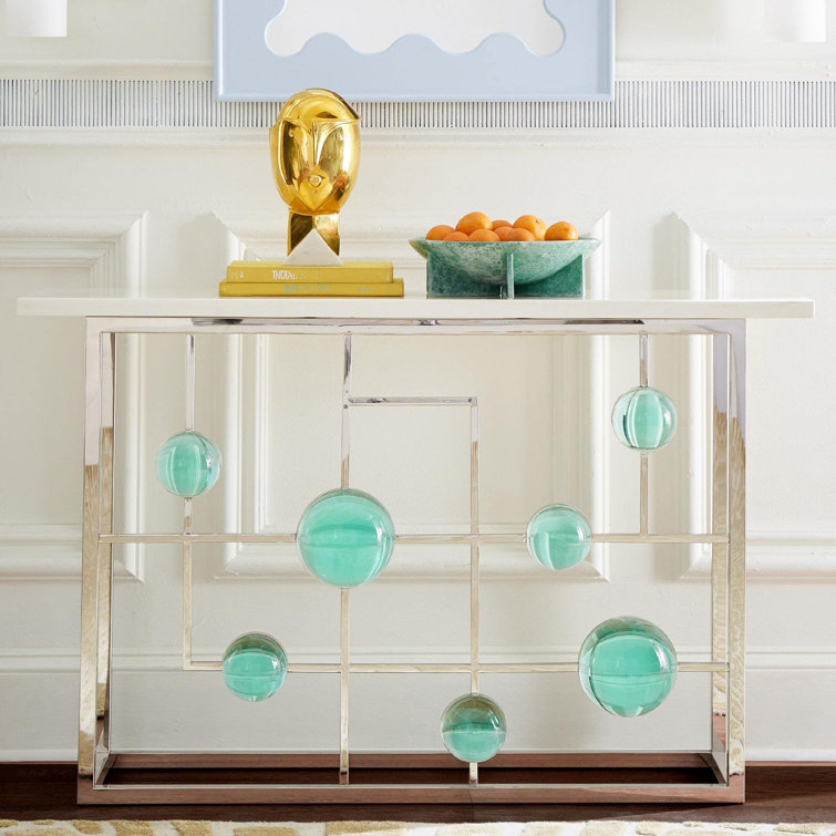 Emerald and Nickel Fretwork Console with Marble Top