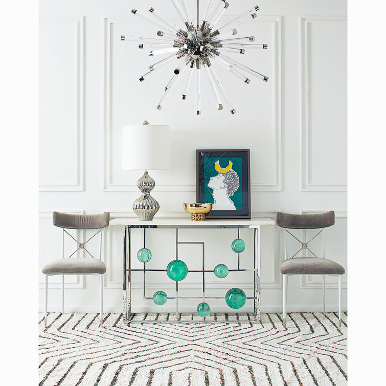 Emerald and Nickel Fretwork Console with Marble Top