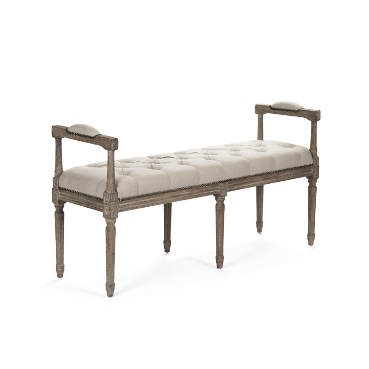 Nicolas Natural Linen Tufted Bench with Oak Frame