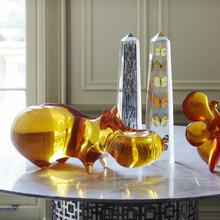 Majestic Amber Glow Solid Lucite Hippo Sculpture