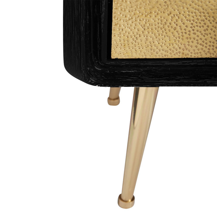 Brutalist Inspired Black and Brass Hand-Hammered Credenza