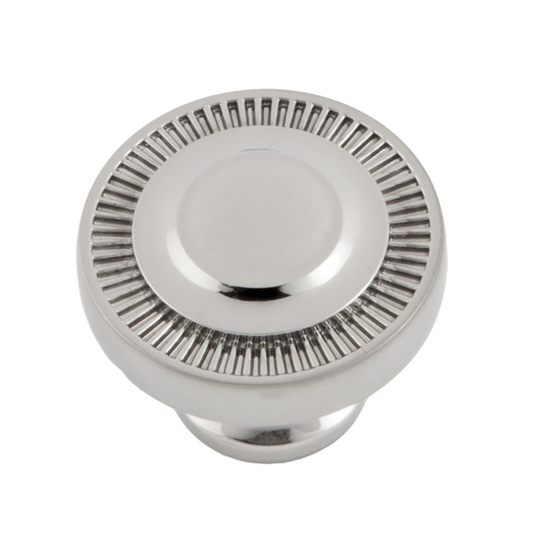 Polished Nickel Round Cabinet Knob with Coin Edge Design