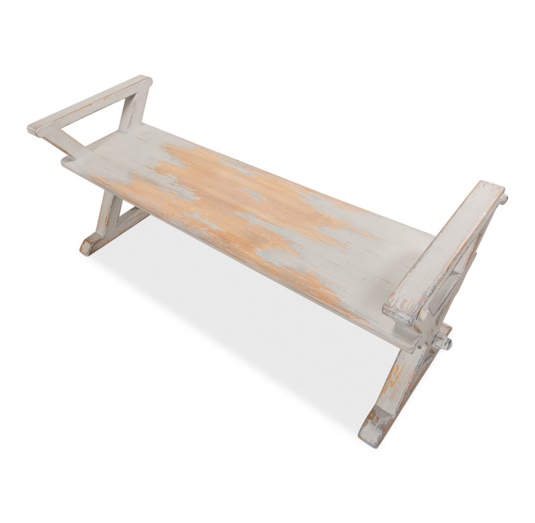 Merilee French Country Antique Replica Pine and Iron Bench in Gray