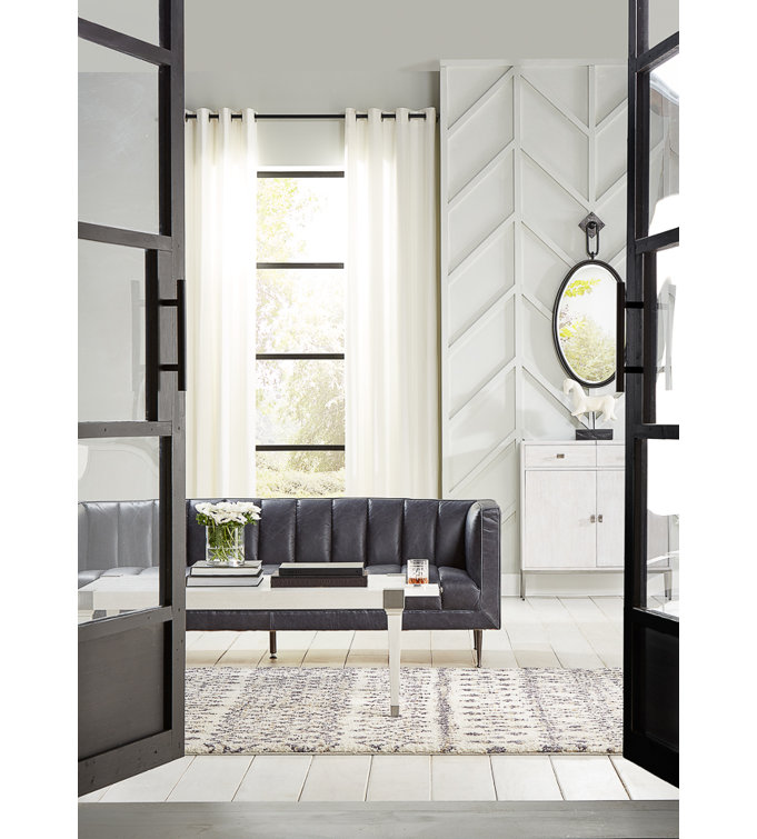 Lexington Gray Tufted Leather Stationary Sofa