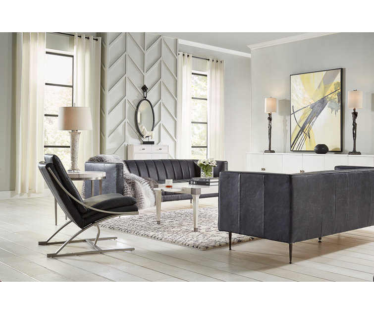 Lexington Gray Tufted Leather Stationary Sofa