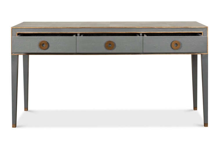 Lennox Grey and Brass Shagreen Leather Console with Storage